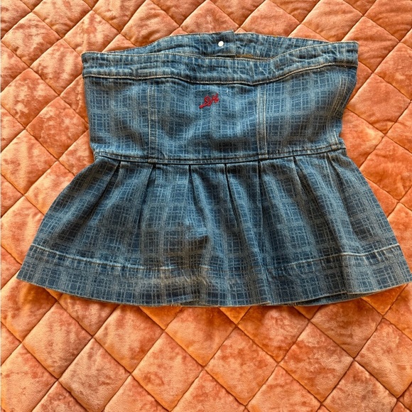 Damsom Madder EloiseBlue Strapless peplum Denim Top NWT Size 6 - Picture 9 of 9